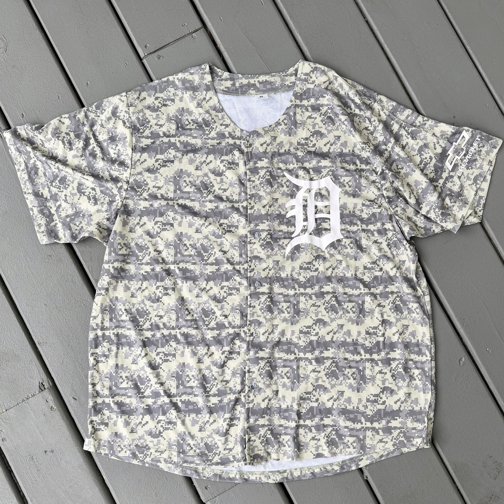 Detroit Tigers Camo Button Down Jersey XL Chevrolet Logo Promo‎ Vintagecore